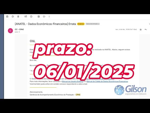 Anatel E-mail Dados Econômicos Financeiro (inconformidades e inconsistências nos dados informados)