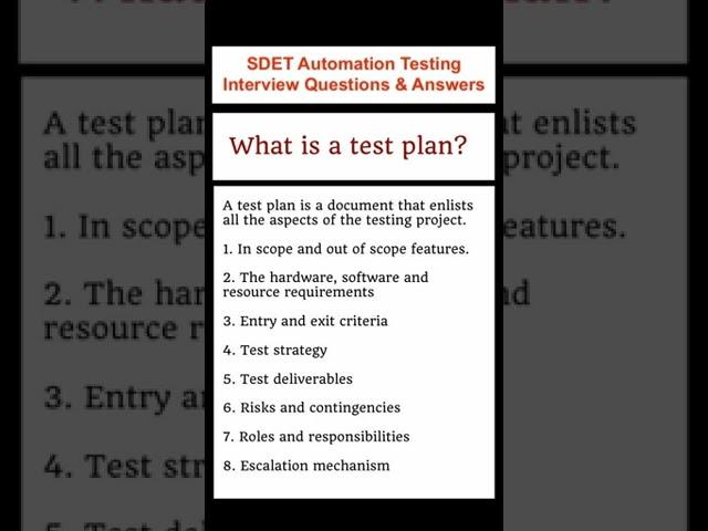 SOFTWARE TESTING : What is a Test Plan? SDET Automation Testing Interview Questions & Answers