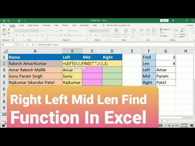 How To Use Right Left Mid Len Find formula In Excel