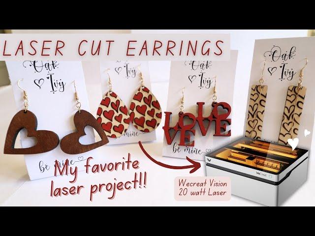 Cut And Engrave Wood Earrings with Wecreat Vision 20 Watt Laser / Laser Cutting for Beginners!