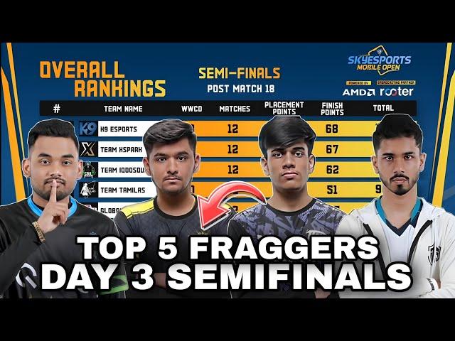 Skyesports Points Table | Day 3 Semifinals | Top 5 Fraggers | Mobile Open | BGMI Tournament Live