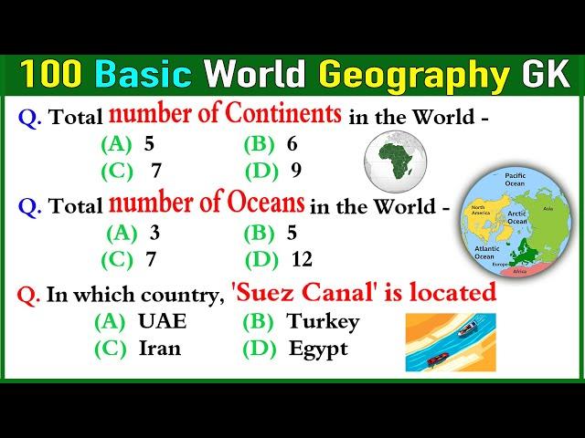 100 GEOGRAPHY GK | World Geography GK | Geography Quiz MCQ Questions  General Knowledge