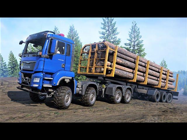 SnowRunner - MAN Truck TGS 480 8X8 Driving Offroad - Trailer Transporting Logging