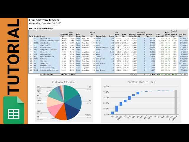 Stock Portfolio Tracker - Google Sheets Spreadsheet Tutorial (Step-by-Step with Code)