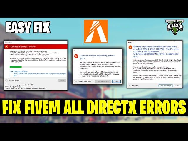 Fix FiveM has Stopped Responding (DirectX query), DXGI ERROR DEVICE REMOVED, FiveM d3d11.dll error