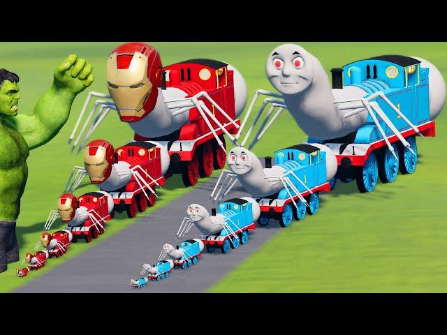 Big & Small CURSED Iron Man the Tank Engine vs CURSED Train Thomas vs HULK | BeamNG.Drive