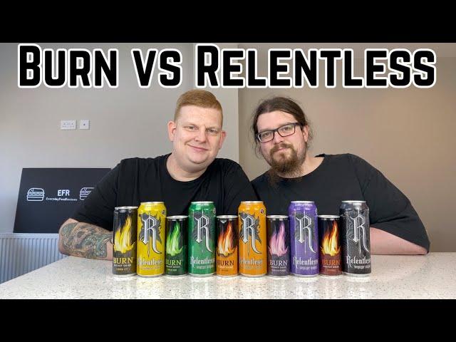 Relentless VS Burn "identical" energy drink comparison - 10 Cans!