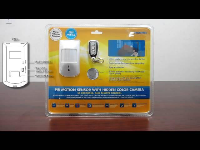 SecurityMan PIR-SD, PIR Motion Sensor with Hidden Color Camera, SD Recorder, and Remote Control