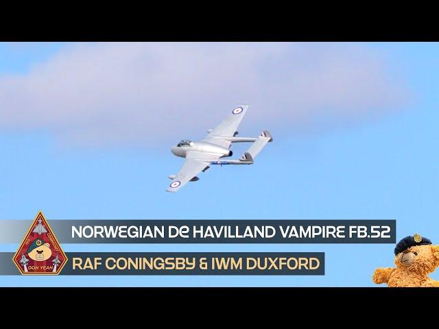 THE ICONIC dE HAVILLAND VAMPIRE FB.52 NORWEGIAN AIR FORCE HISTORIC SQUADRON LN-DHY TAKEOFF & DISPLAY