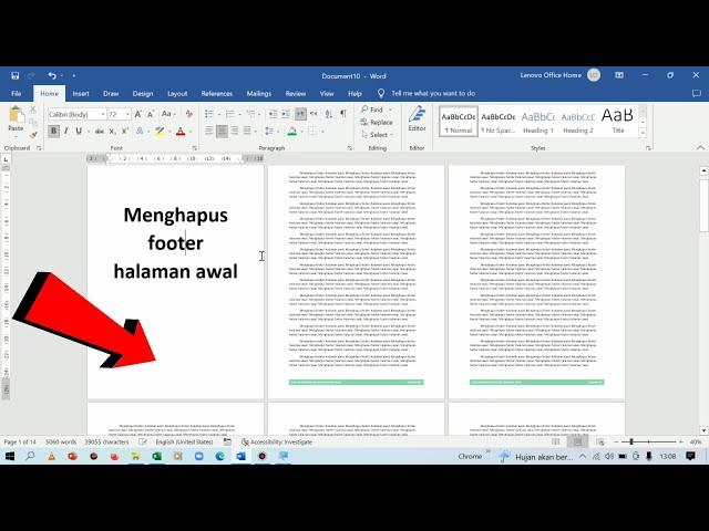 Menghapus Footer di Halaman Awal / Halaman Pertama Lembar Kerja Ms Word