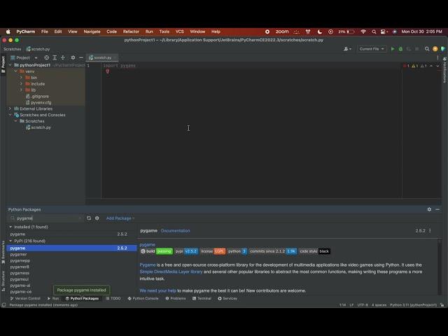 How to INSTALL Pygame on Pycharm 2023 (MAC) - Python Programming Tutorial on Mac