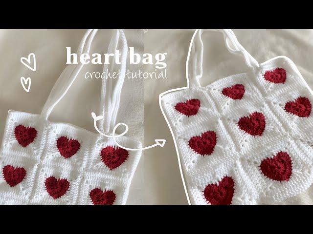 easy way to turn heart granny squares into a cute bag ️ | crochet tutorial