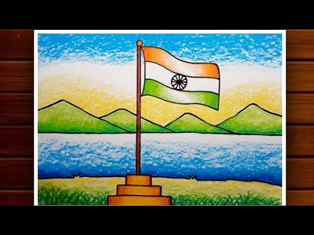 Republic Day Special Drawing || Indian National Flag Drawing || Flag Scenery Drawing for Beginners..