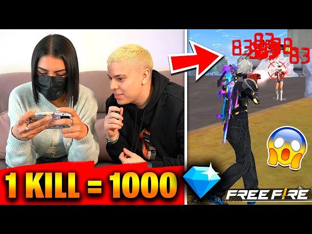 ¡LE DOY 1,000 DIAMANTES a IARA  por KILL en FREE FIRE!  *RECORD MUNDIAL*   ME QUEDO POBRE 