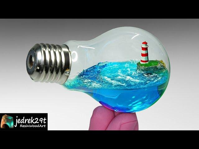 Ocean in a Light Bulb. Lighthouse Diorama / RESIN ART