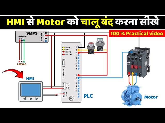 HMI से Motor को चालू बंद करना सीखे | PLC and HMI Wiring and Programming  @ElectricalTechnician