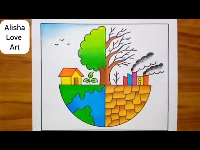 World Environment Day Drawing / Stop Global warming Poster Drawing / Save Environment Drawing