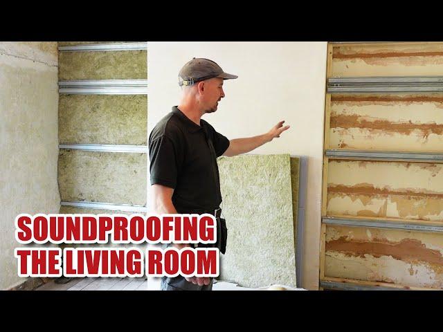 SOUNDPROOFING our LIVING ROOM - stud wall method (Renovation Part 23)