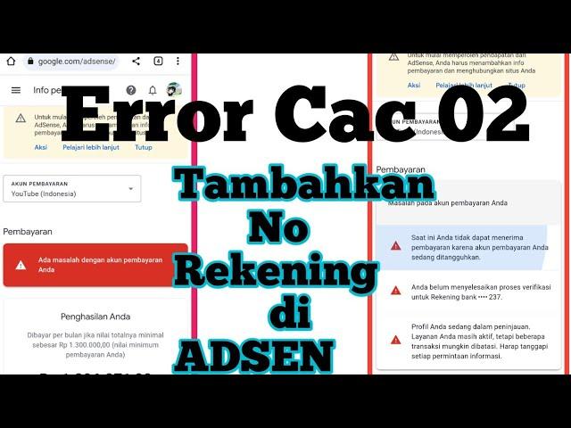 Tambahkan rekening Adsen error cac 02