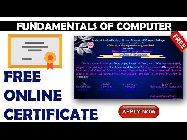 Fundamentals of Computer Free Certificate | Free Online Computer Course Certificate