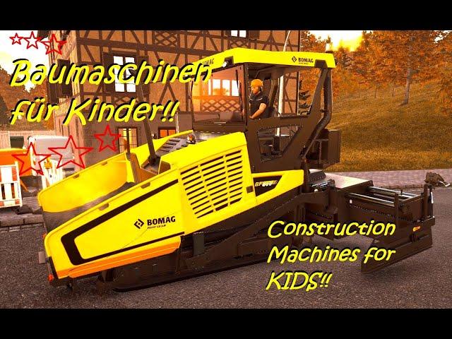 Bau-Simulator - Meiller Kipplaster AM12 , BOMAG BF 600 Asphaltfertiger, Walze HAMM HD+ bauen Straße