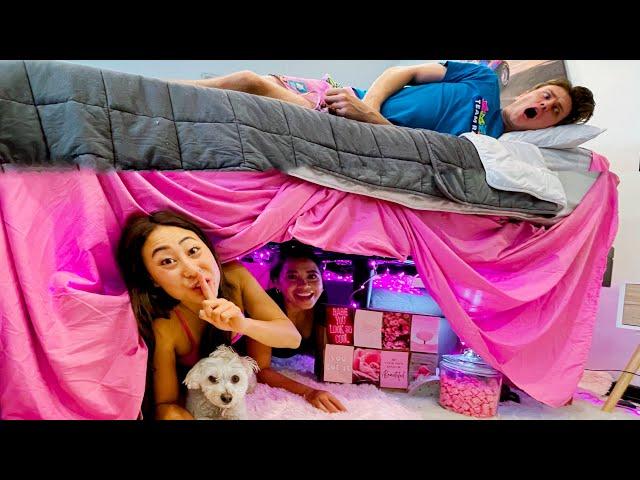 We Built a SECRET Girls Lounge under his BED!!