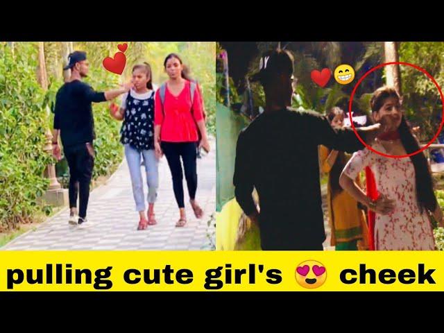 cheek pulling prank in India ️ || pulling cute girls cheek || Mr. ishan || 2022