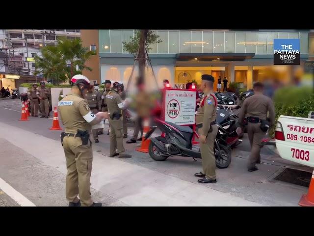 Pattaya Police take action against foreign motorbike racers in South Pattaya.