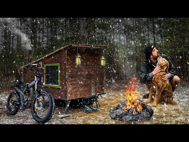 BRAVING SNOW & BITTER COLD in a BIKE CAMPER with my Dog!