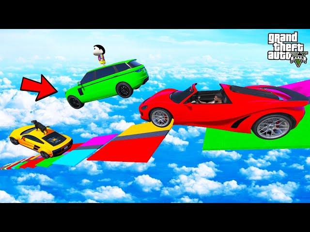 FRANKLIN TRIED IMPOSSIBLE DOWNWARD SLOPE BLOCK JUMP PARKOUR RAMP CHALLENGE GTA 5 | SHINCHAN and CHOP