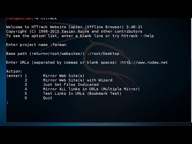 Mirroring websites on Kali Linux using HTTrack tool