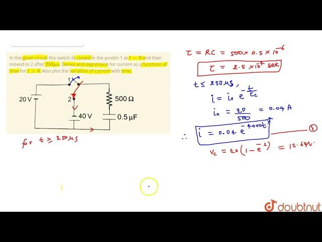 In the given circuit the switch ils closed in the positin 1 at `t=0` and then