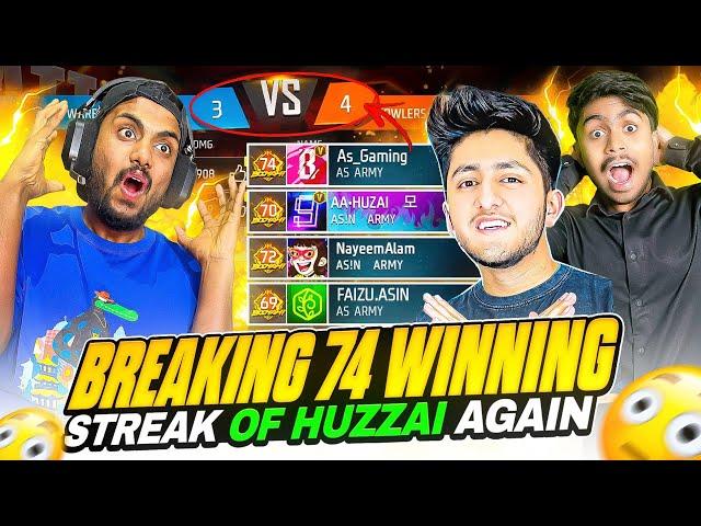 Big Youtuber Breaking 74 Winning Streak Of Huzzai Prank Gone Wrong  - Garena Free Fire Max