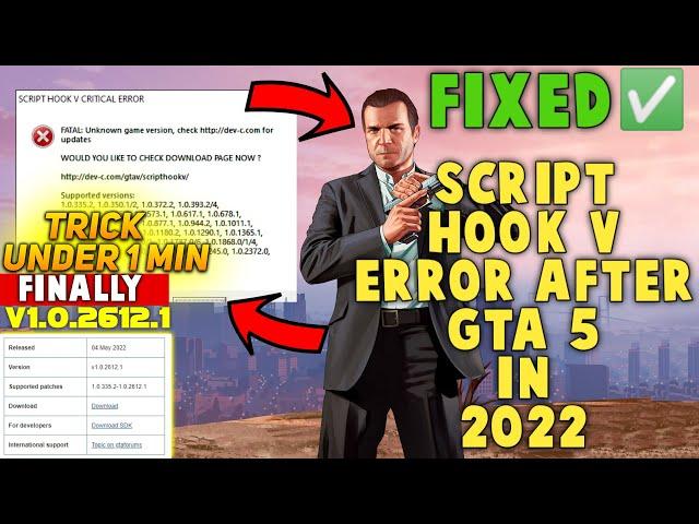 GTA 5 : HOW TO FIX SCRIPT HOOK V CRITICAL ERROR (2022) UNDER 1 MIN (WITH PROOF) HINDI