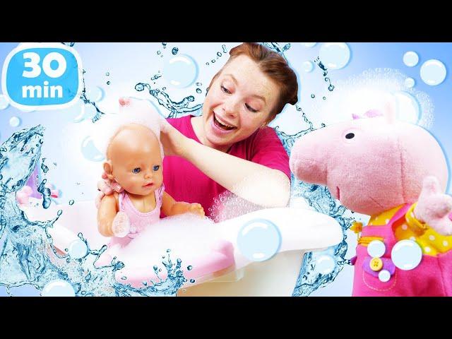 Peppa badet Baby Born Annabelle. Puppen Videos mit Irene | 30 min Kompilation