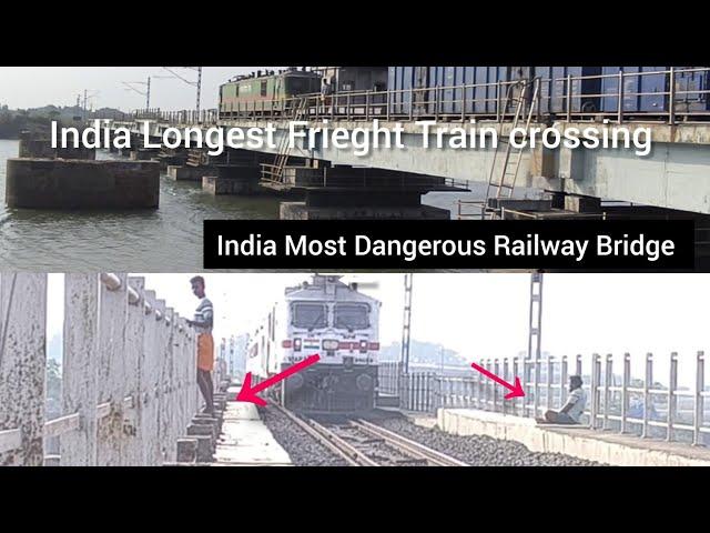 India Longest frieght train crossing Railway bridge  Indian Railways | india Fast Train crossing