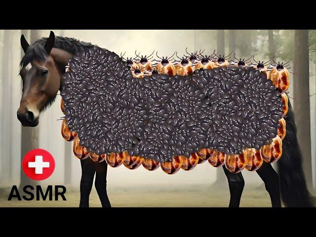 ASMR Remove Dog Ticks & Maggots Attached On Horse | Severely Injured Animation