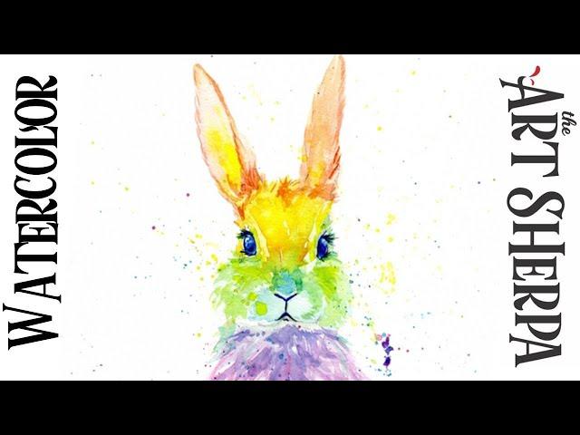 RAINBOW BUNNY Easy How to Paint Watercolor Step by step | The Art Sherpa