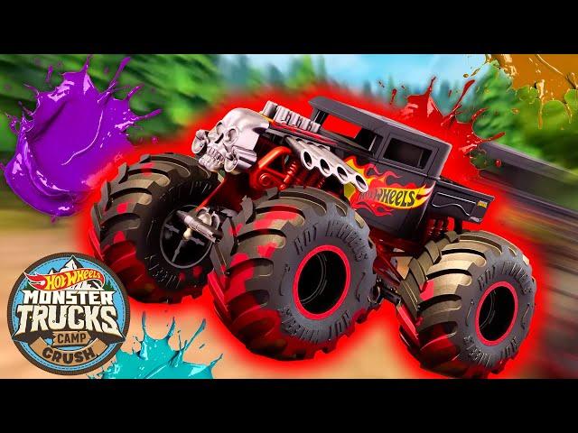 Monster Trucks Enter the Wild Paint Brawl Challenge! - Cartoons for Kids | Hot Wheels