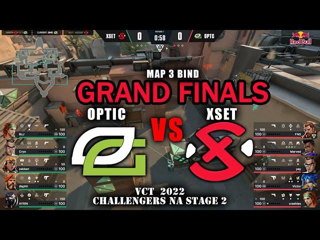 OpTic Gaming vs XSET - VCT 2022 Challengers NA Stage 2 Playoffs - Grand Finals Map 3 Bind