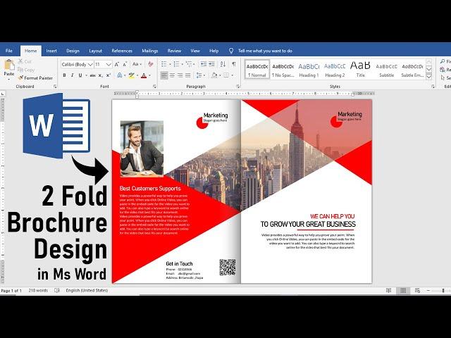 2 Fold Professional Brochure Design in Microsoft word | Brochure Design Tutorial in Ms Word |