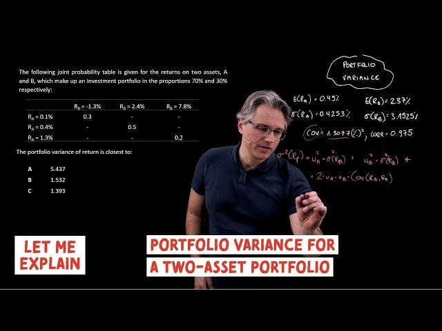 Portfolio variance for a two-asset portfolio (for the @CFA Level 1 exam)