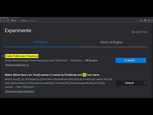 Microsoft  Edge Chromium FullScreen DropDown, aktivieren / deaktivieren.  Shy UI | Vollbildmodus