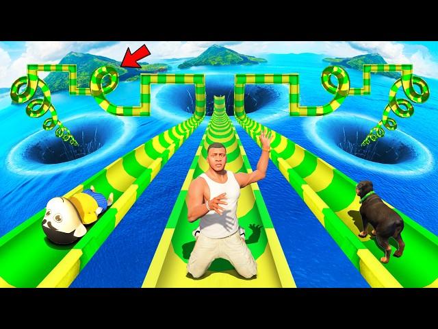 SHINCHAN AND FRANKLIN TRIED THE IMPOSSIBLE TRIPLE WATER SLIDE TWISTED MAZE LOOP CHALLENGE GTA 5