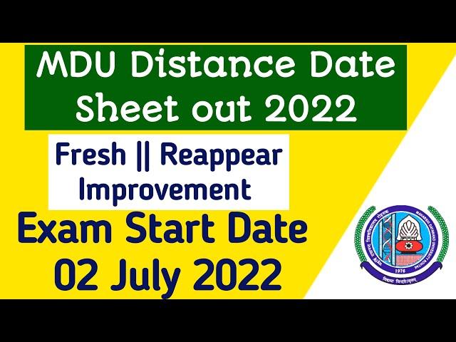 Mdu distance date sheet 2022 | Mdu distance Reappear datesheet 2022 | Mdu Ma distance datesheet 2022