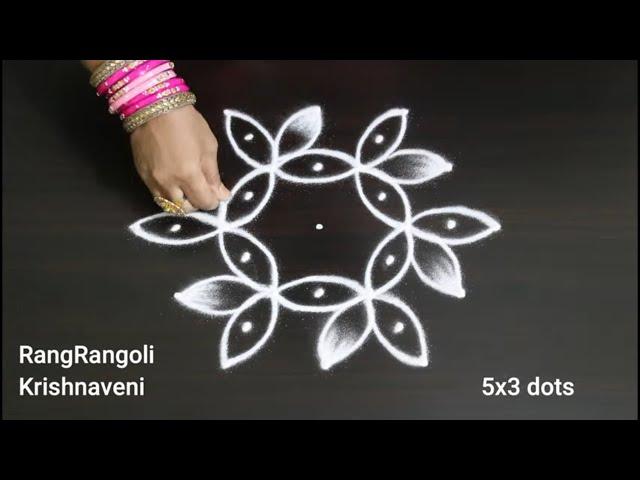 Traditional Rangoli5x3 dots Creative KolamDaily MugguluRangRangoli Krishnaveni