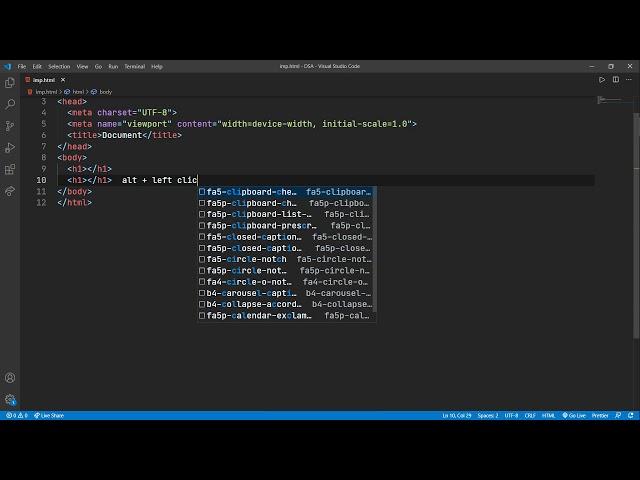 How to get multiple cursor in VS Code??