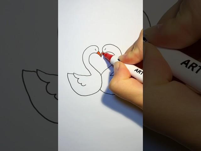 How to draw a swan couple | Step by step cute drawing