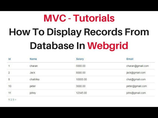 MVC webgrid data bind display from database table c# 4.6