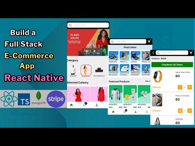 React Native Full Stack Ecommerce App with  Stripe Payment gateway